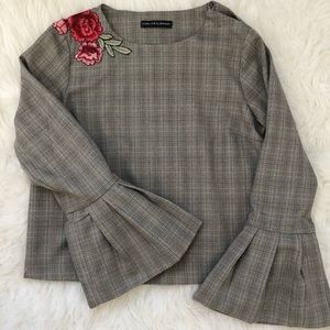 Plaid Bell Sleeve Blouse